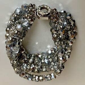 Rhinestone and grey silver tone crystals sterling stretch bracelet